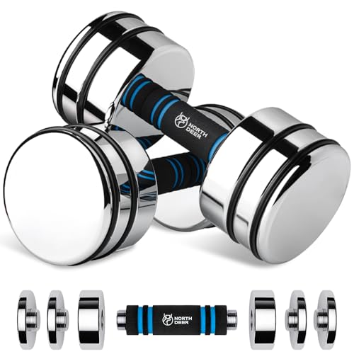 Northdeer Dumbbell Set Adjustable 5kg Pair (2.5kg/3.5kg/4kg/5kg) Ultra Compact Chrome Dumbbell Set with Foam Handle for Home Gym Training (2x5kg)