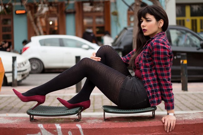 Dimitra Staikou posing on a bench