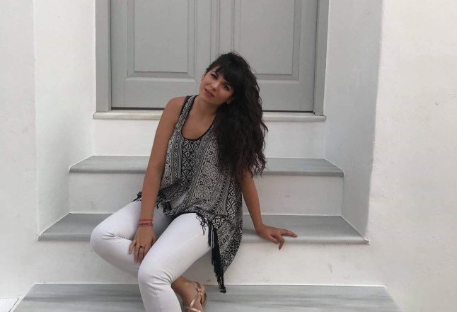 Dimitra Staikou posing on the stairs