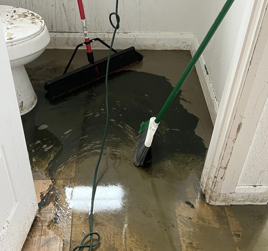 Liquid in Meredith's bathroom.