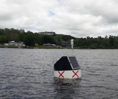 Survey buoy marked with two red X's.